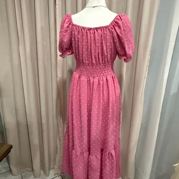 Elegant Pink Smocked Maxi Dress - Picture 5 of 5